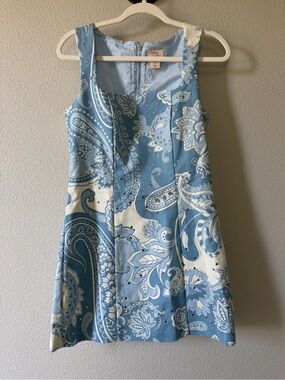 Camila Coelho Blue and White Paisley Silver Studded Women’s Mini Dress- 8